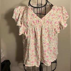 Lucky Brand womens size extra small blouse shirt blouse tee  flower pink